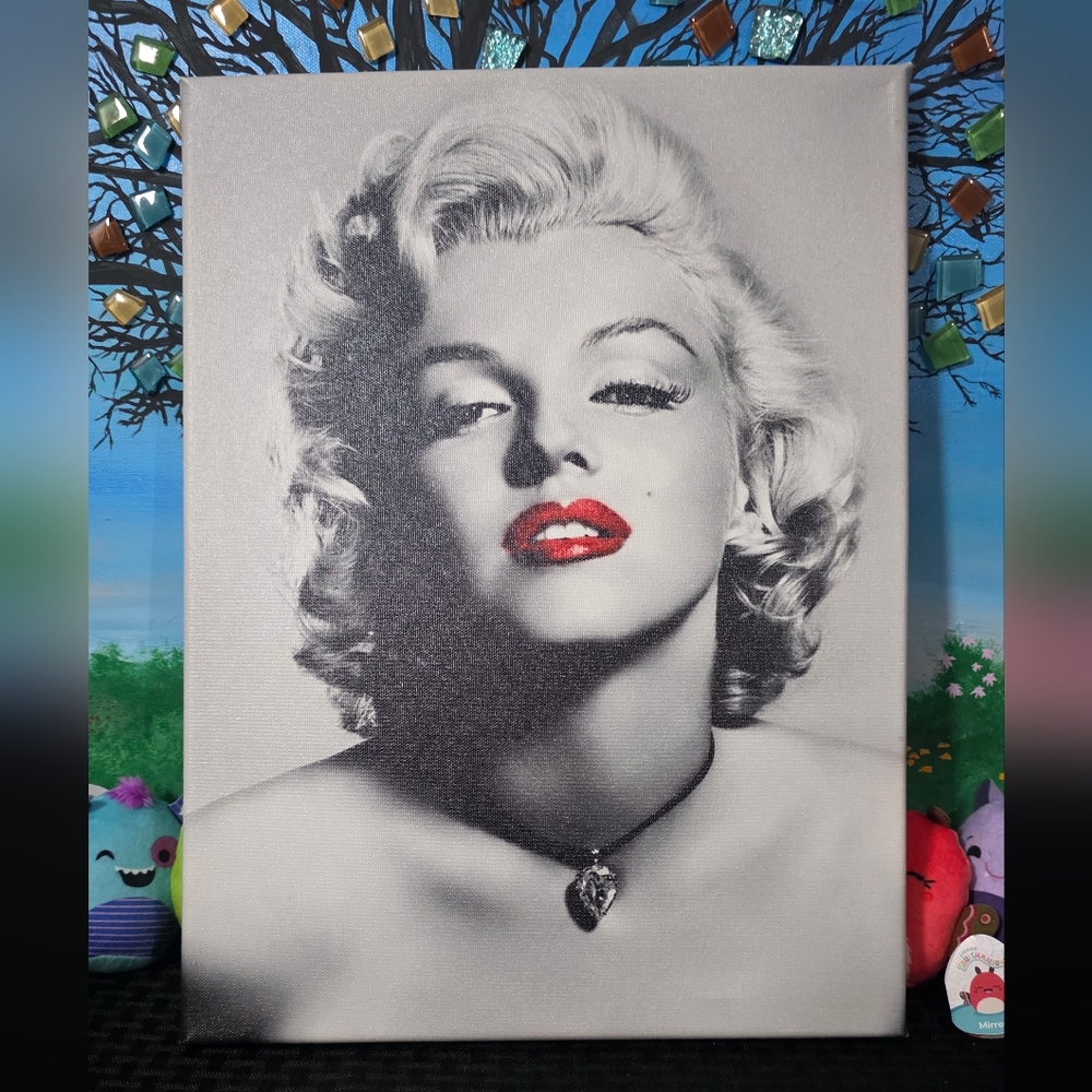 Marilyn Monroe Black and White Portrait Canvas with Red Lips